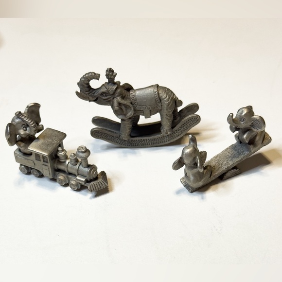 ADORABLE!!Vintage Spoontiques Pewter Elephants On Train, Teeter, and Rocking - 3 - Picture 1 of 9
